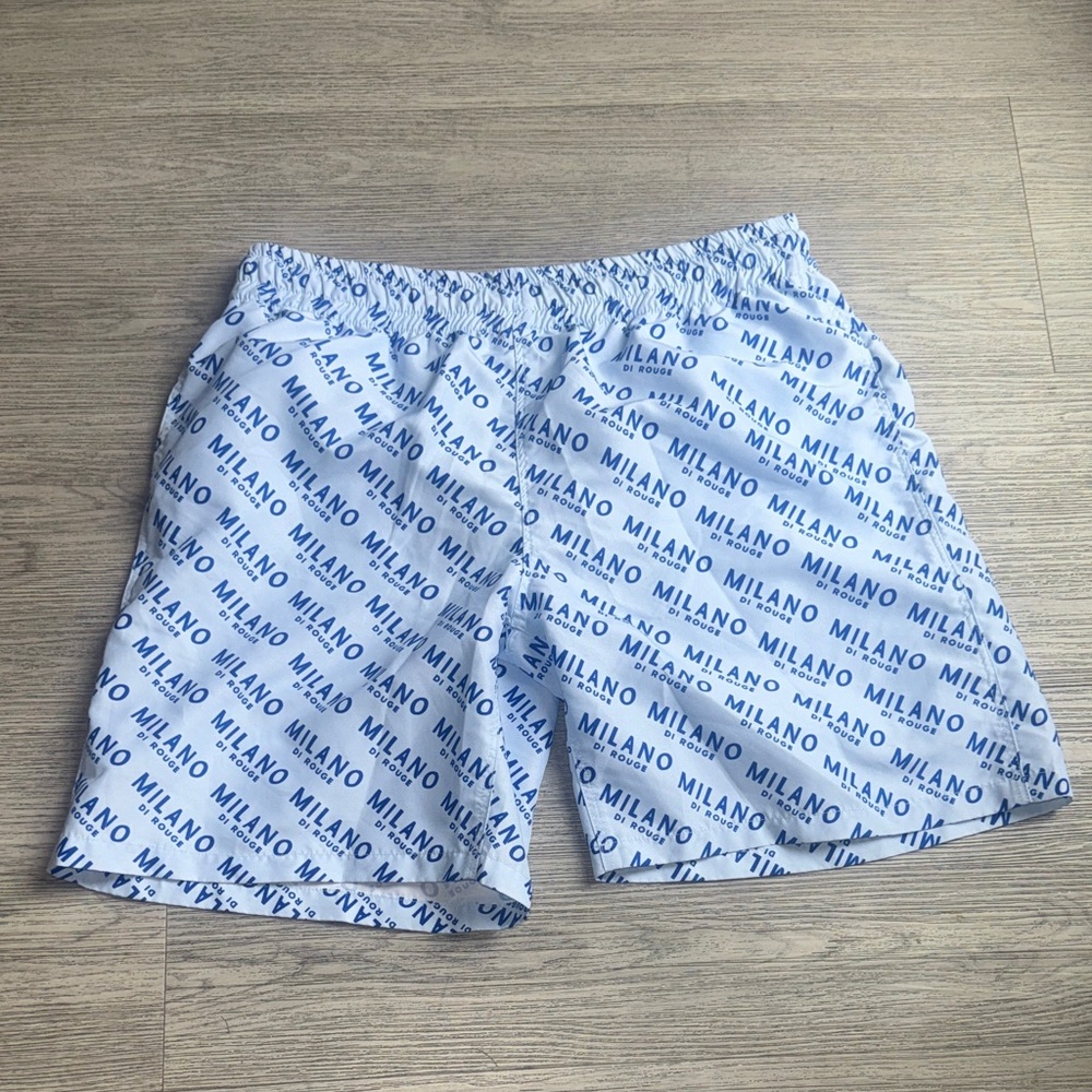 Milano White and Blue Logo Men's Athletic Shorts